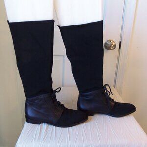 Stuart Weitzman Tall Leather and Gore Tex Black Boots With Lacing sz 8.5